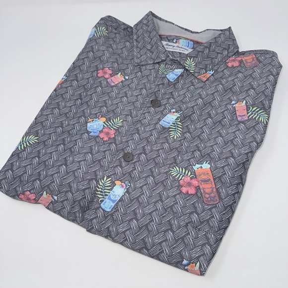 Tommy Bahama Other - Tommy Bahama Coconut Point Tiki Print Hawaiian Shirt Gray Tencel - Size Large